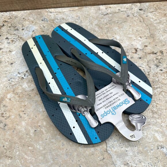 Showaflops Sandals Mens 11-12 Blue Striped Antimicrobial Slides Flip Flops - Picture 3 of 11